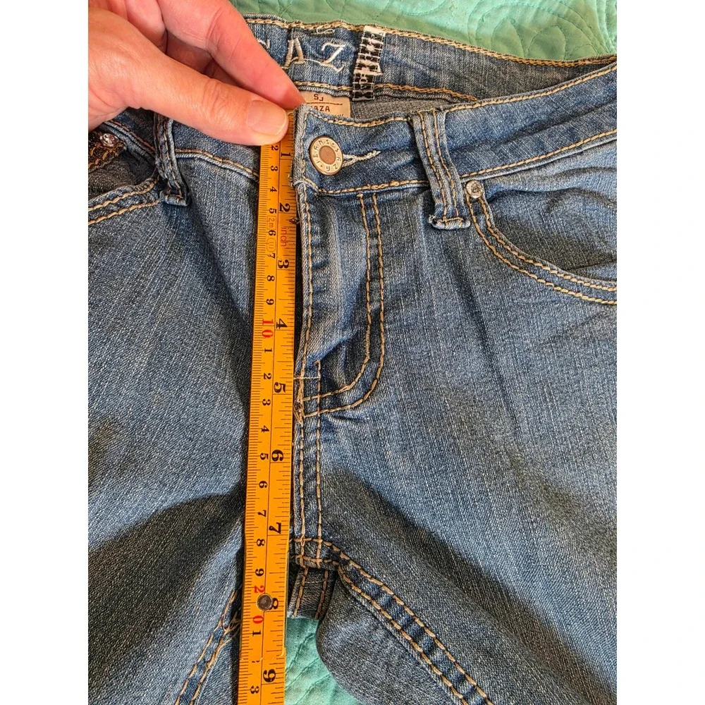SAZA Jeans Company Medium Wash Rhinestone Pocket Straight Leg Denim Size 3 Y2K